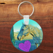 Rosa Herz und gelbes Pferd Schlüsselanhänger (Vorderseite)