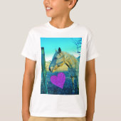 Rosa Herz und gelbes Pferd T-Shirt (Vorderseite)