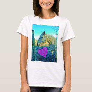 Rosa Herz und gelbes Pferd T-Shirt