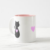 Rosa Herz und schwarze Katze Zweifarbige Tasse (Vorderseite Links)