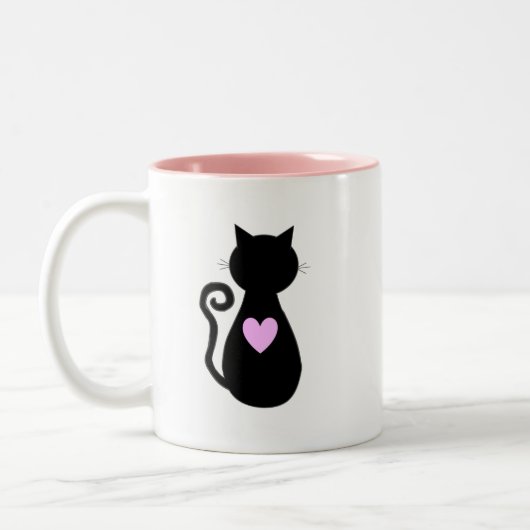 Rosa Herz und schwarze Katze Zweifarbige Tasse (Links)