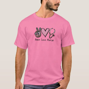 Rosa Herz und Stethoskop Motiv für Frauen Frieden T-Shirt