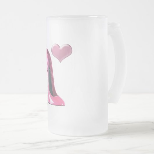 Rosa Herz-und Stilett-Schuh-Absatz-Kunst Mattglas Bierglas (VorderseiteRechts)