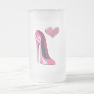 Rosa Herz-und Stilett-Schuh-Absatz-Kunst Mattglas Bierglas
