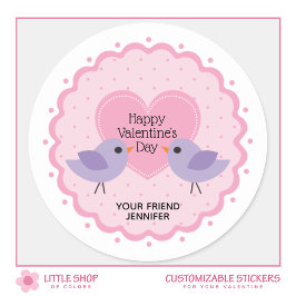 Rosa Herz und Vögel Valentinstag Runder Aufkleber