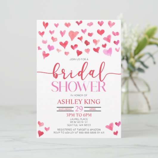 Rosa Herz - Valentinisches Brautparty Einladung (Stehend Vorderseite)