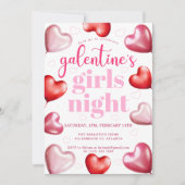 Rosa Herz Valentins Galentiner Girls Night Einladung (Vorderseite)