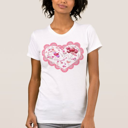 Rosa Herz-Valentinstag T-Shirt (Vorderseite)