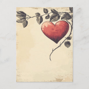 Rosa Herz Vintage Valentinstag Liebesbrief Postkarte