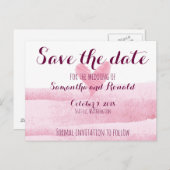 Rosa Herz Wasserfarbe Save the Date handbemalt Ankündigungspostkarte (Vorne/Hinten)