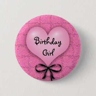 Rosa Herzballon Birthday Girl Pinback Schaltfläche Button