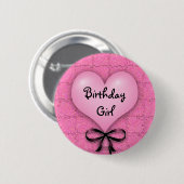 Rosa Herzballon Birthday Girl Pinback Schaltfläche Button (Vorne & Hinten)