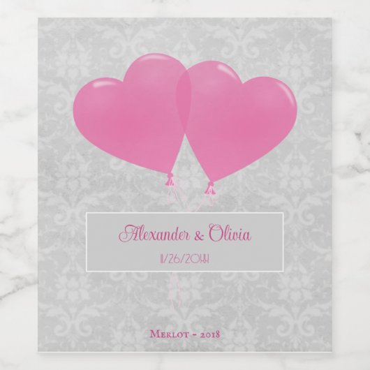 Rosa Herzblasen Hochzeitweilig Weinkennzeichen Weinetikett (Einzelnes Label)