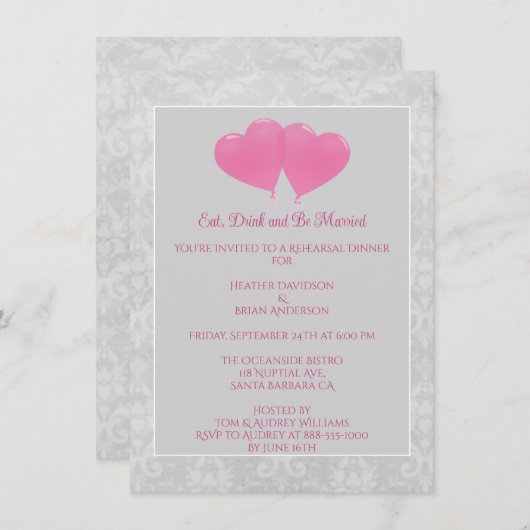 Rosa Herzblasen Probe Abendessen Einladung (Vorne/Hinten)