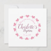 Rosa Herzblätter Mädchen Taufe einladen Einladung (Vorderseite)