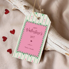 Rosa Herzblüten und grünes Herz - modernes Valenti Geschenkanhänger