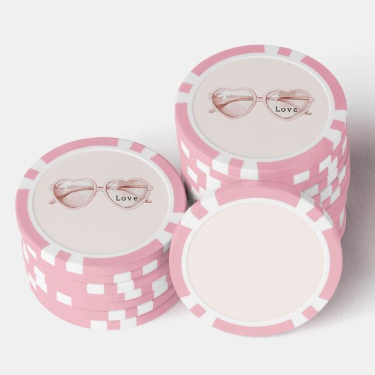 Rosa Herzbrille Liebe Pokerchips (Stapel)