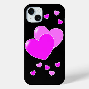 Rosa Herzchen auf Schwarz iPhone 15 Mini Hülle