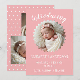 Rosa Herzchen Baby Mädchen Geburtsanzeige Karte