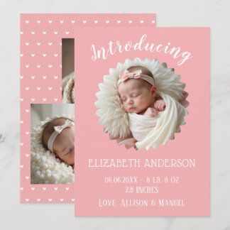 Rosa Herzchen Baby Mädchen Geburtsanzeige Karte