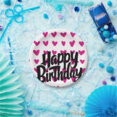 Rosa Herzchen Happy Geburtstagspapier Plakat Pappteller (Party)