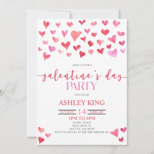 Rosa Herzchen Valentinstag Galentinstag Einladung (Vorderseite)