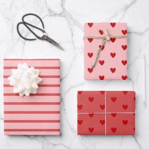 Rosa Herzchen Valentinstag Geschenkpapier Set
