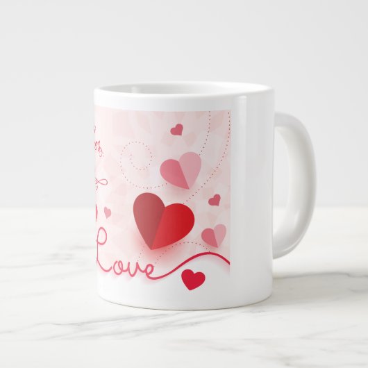 Rosa Herzchen Valentinstag Jumbo-Tasse (Vorderseite Rechts)
