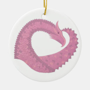 Rosa Herzdrache in Weiß Keramik Ornament