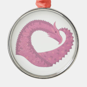 Rosa Herzdrache in Weiß Ornament Aus Metall