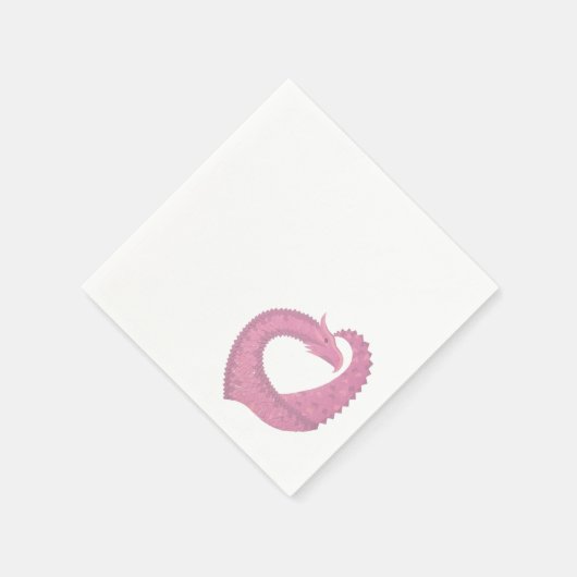 Rosa Herzdrache in Weiß Serviette (Ecke)