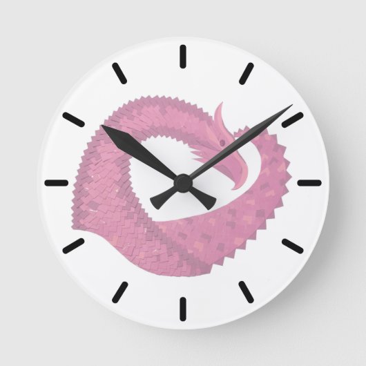 Rosa Herzdrache Runde Wanduhr (Vorderseite)