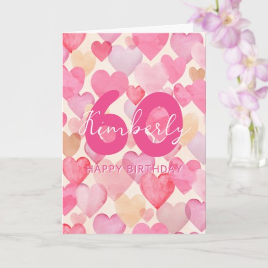 Rosa Herzen 60. Geburtstag Gruß Karte (Orchidee)