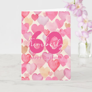 Rosa Herzen 60. Geburtstag Gruß Karte