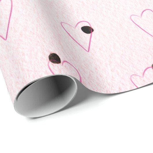 Rosa Herzen an schwarzen Punkten Geschenkpapier (Rolleneckpunkt)
