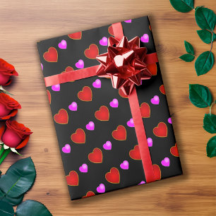 Rosa Herzen auf BLACK Geschenkpapier