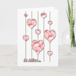 Rosa Herzen auf Golden Thread Be Mine Valentine's Feiertagskarte