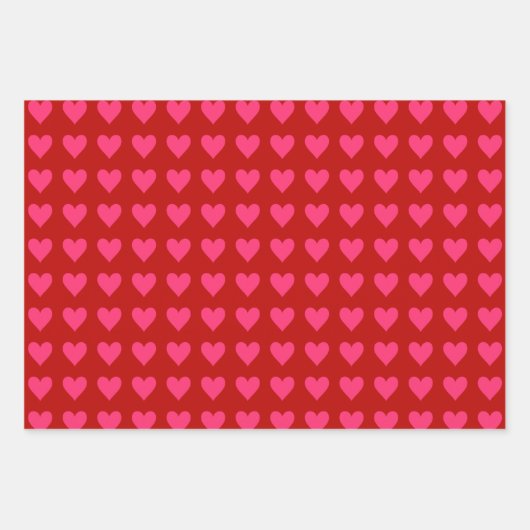 Rosa Herzen auf rot Geschenkpapier Set (Vorderseite)