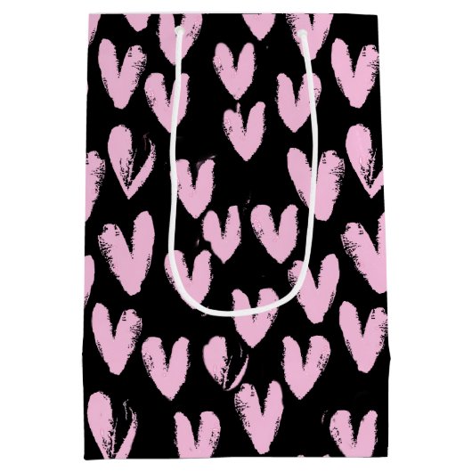 Rosa Herzen auf schwarz Mittlere Geschenktüte (Rückseite)