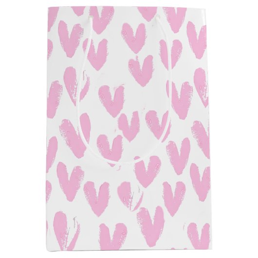 Rosa Herzen auf Weiß Mittlere Geschenktüte (Vorderseite)