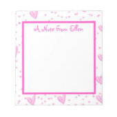 Rosa Herzen auf Weiß Notizblock (Vorderseite)