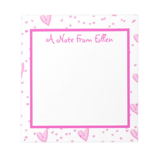 Rosa Herzen auf Weiß Notizblock (Vorderseite)