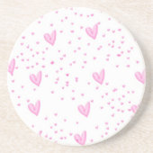 Rosa Herzen auf Weiß Sandstein Untersetzer (Vorne)