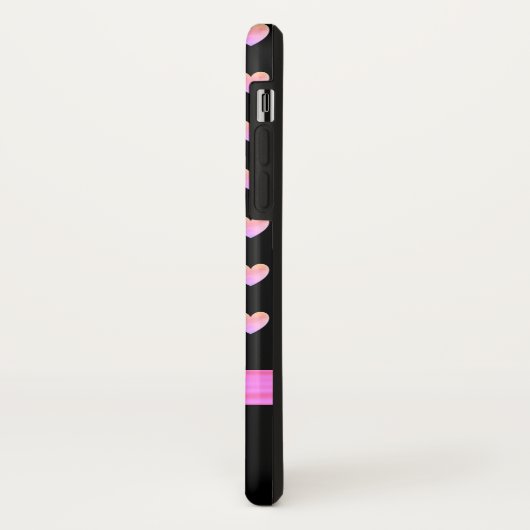 Rosa Herzen, Band und Kalligraphie auf schwarz Case-Mate iPhone Hülle (Hinten/Links)