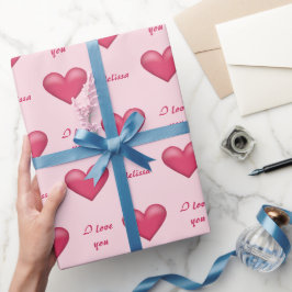 Rosa Herzen & Benutzerdefiniert I Liebe Sie Text m Geschenkpapier