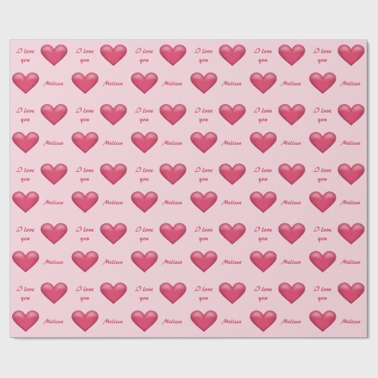 Rosa Herzen & Benutzerdefiniert I Liebe Sie Text m Geschenkpapier (Flach)