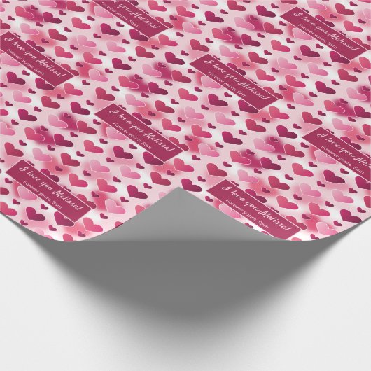 Rosa Herzen & Benutzerdefiniert I Liebe Sie Text V Geschenkpapier (Ecke)