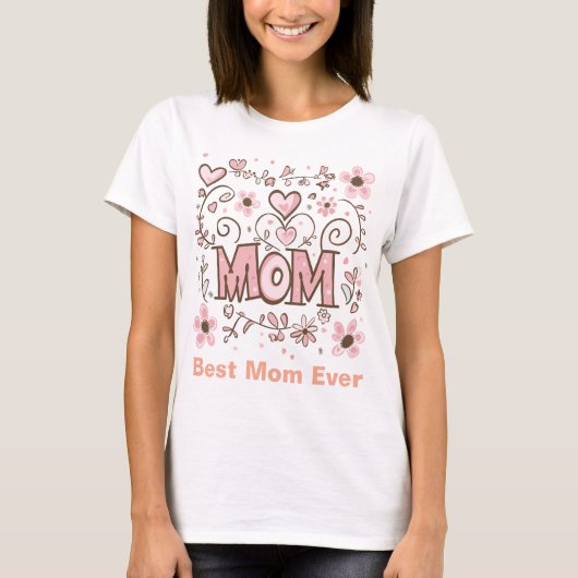 Rosa Herzen & Blumen "MUTTER" - Süße florale Mutte T-Shirt (Vorderseite)