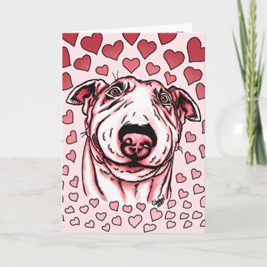 Rosa Herzen Bull Terrier Valentinstag Feiertagskarte (Vorderseite)