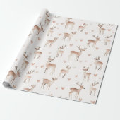 Rosa Herzen Cremehirsch Weihnachten Geschenkpapier (Ungerollt)